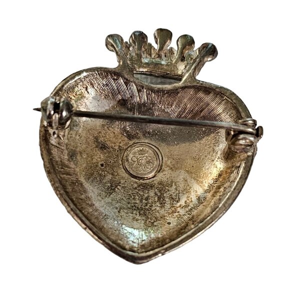 Orient Express Crown Heart Clear Rhinestone Blue Enamel Brooch Pin L234 - Picture 5 of 8